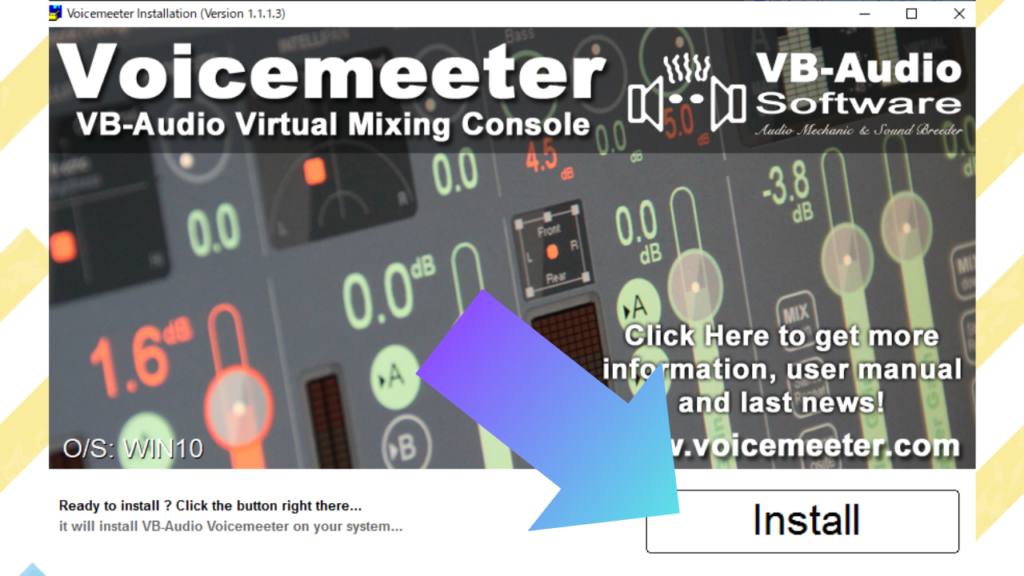 InstallをクリックしてVoicemeeterをインストール